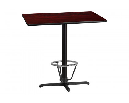 BLNK Rectangular Bar Height Table with 23.5'' x 29.5'' Base - Mahogany, 30"W x 42"L, with Foot Ring