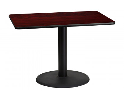 BLNK Rectangular Table with 24'' Round Base - Mahogany, 30"W x 42"L