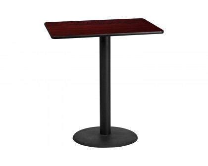 BLNK Rectangular Bar Height Table with 24'' Round Base - Mahogany, 30"W x 42"L