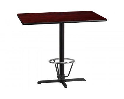 BLNK Rectangular Bar Height Table with 23.5'' x 29.5'' Base - Mahogany, 30"W x 48"L, with Foot Ring