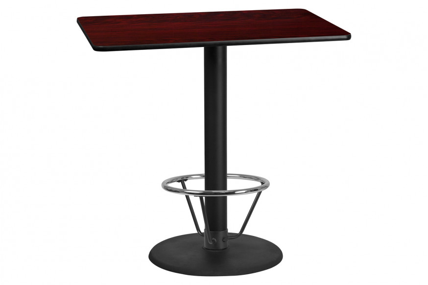 BLNK™ - Stiles Rectangular Mahogany Laminate Table Top with 24"D Round Bar Height Table Base and Foot Ring