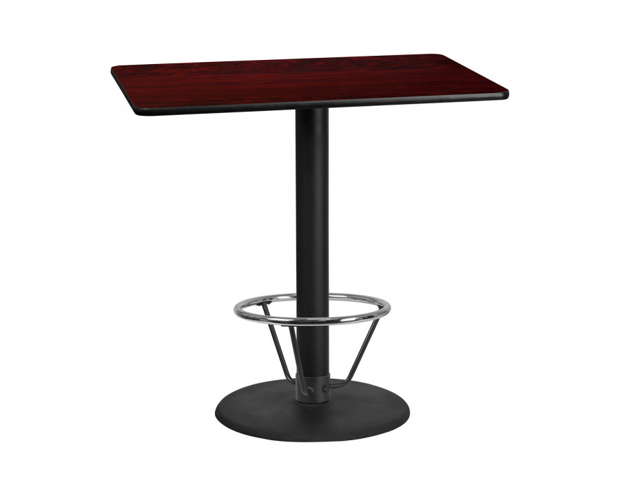 BLNK - Stiles Rectangular Mahogany Laminate Table Top with 24"D Round Bar Height Table Base and Foot Ring