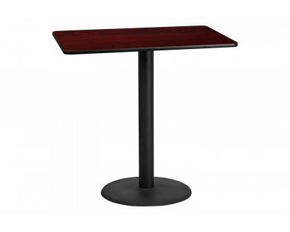 BLNK Rectangular Bar Height Table with 24'' Round Base - Mahogany, 30"W x 48"L