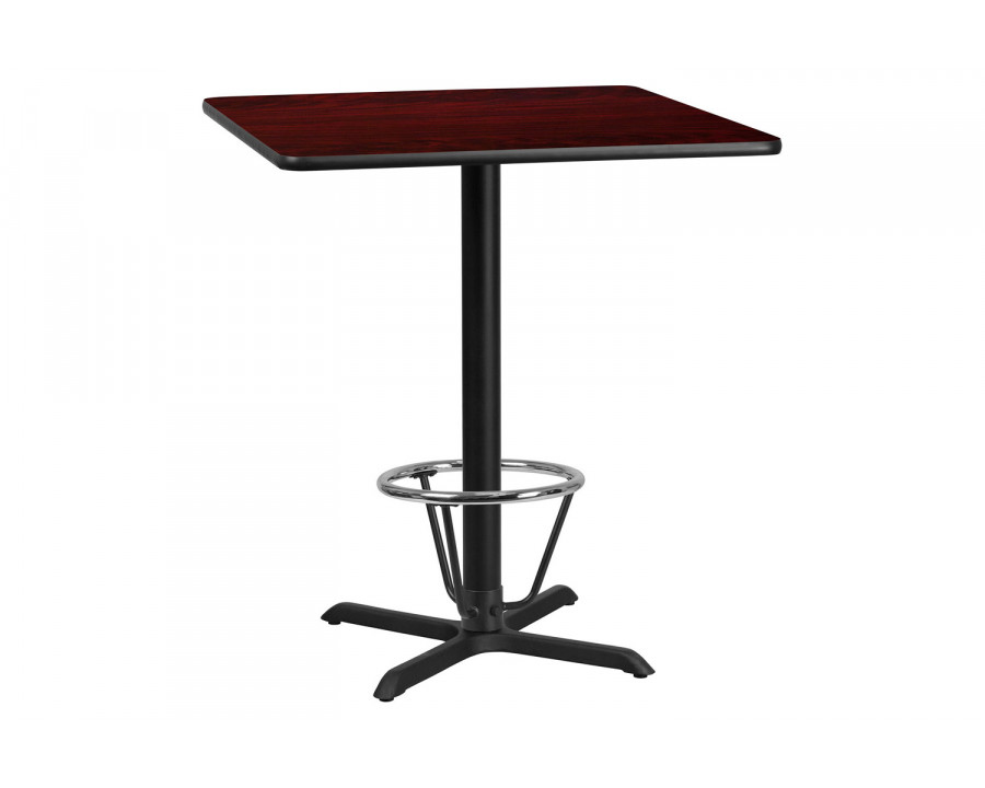 BLNK Square Bar Height Table with 30'' x 30'' Base - Mahogany, 36"W, with Foot Ring