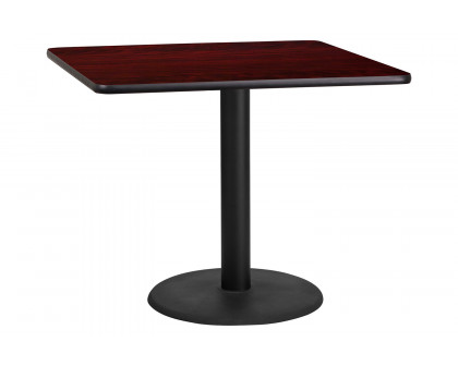 BLNK Square Table with 24'' Round Base - Mahogany, 36"W