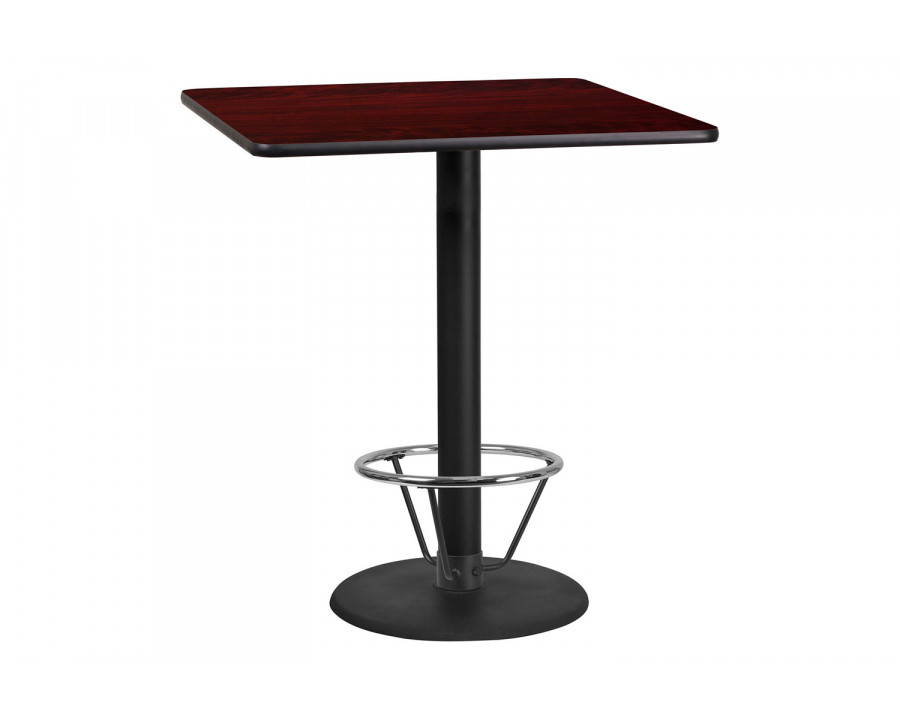 BLNK Square Bar Height Table with 24'' Round Base - Mahogany, 36"W, with Foot Ring