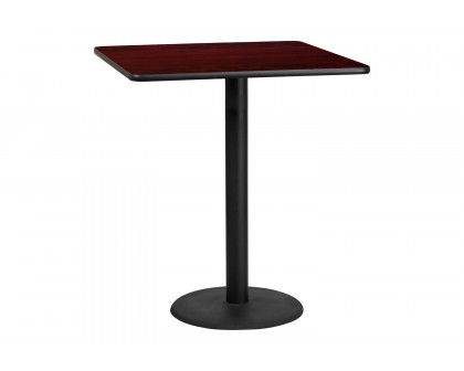 BLNK Square Bar Height Table with 24'' Round Base - Mahogany, 36"W