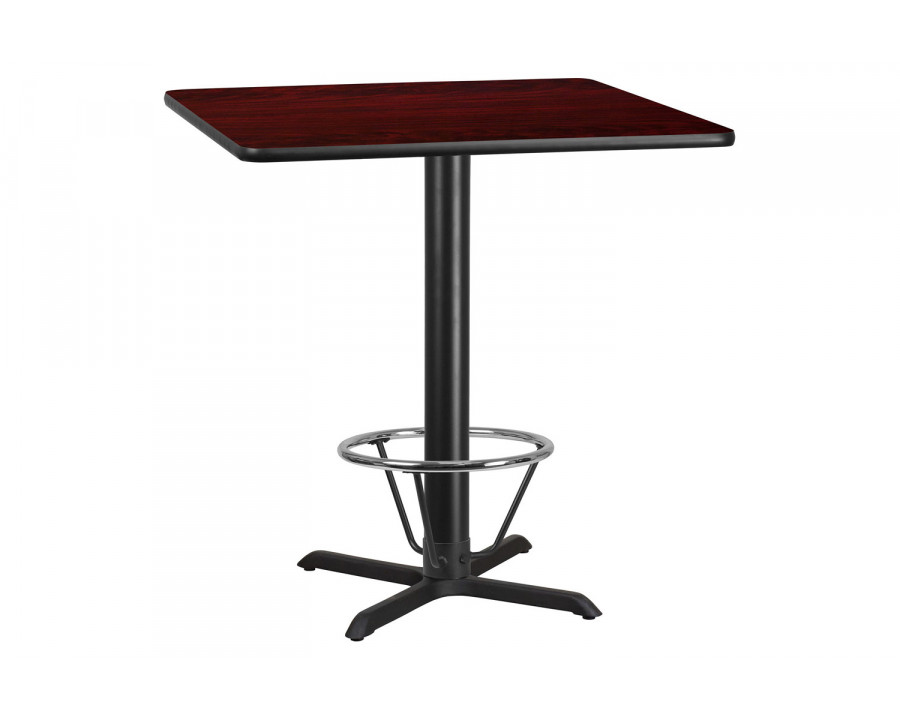 BLNK Square Bar Height Table with 33'' x 33'' Base - Mahogany, 42"W, with Foot Ring