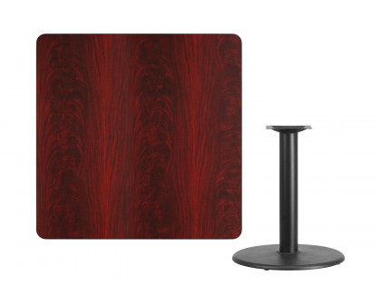 BLNK Square Table with 24'' Round Base - Mahogany, 42"W