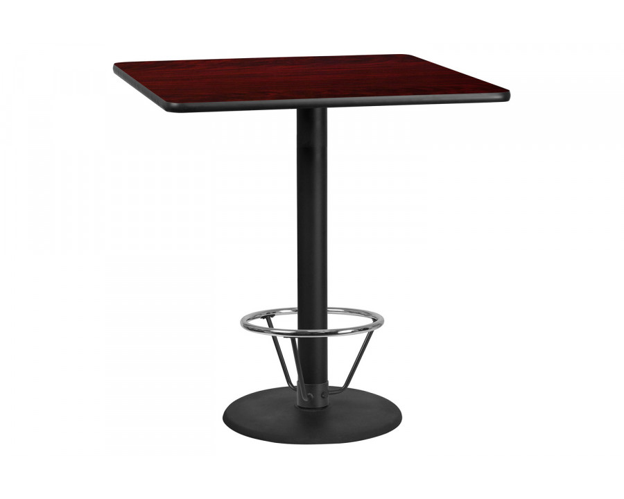 BLNK Square Bar Height Table with 24'' Round Base - Mahogany, 42"W, with Foot Ring