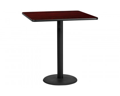 BLNK Square Bar Height Table with 24'' Round Base - Mahogany, 42"W