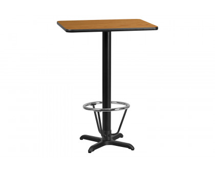 BLNK Rectangular Bar Height Table with 22'' x 22'' Base - Natural, 24"W x 30"L, with Foot Ring