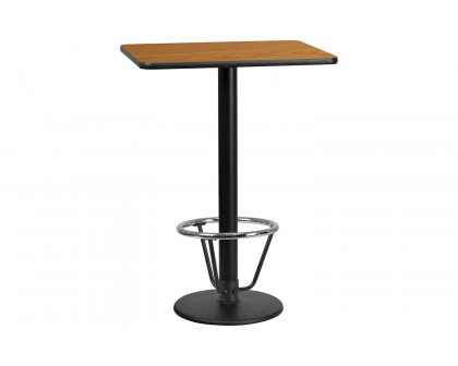 BLNK Rectangular Bar Height Table with 18'' Round Base - Natural, 24"W x 30"L, with Foot Ring