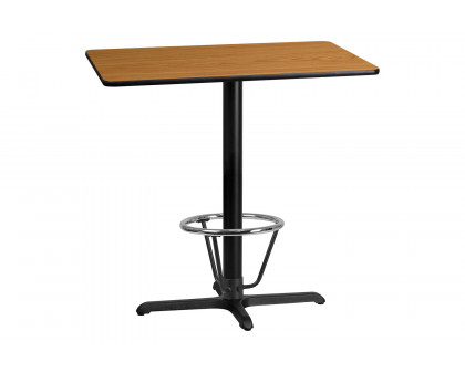 BLNK Rectangular Bar Height Table with 23.5'' x 29.5'' Base - Natural, 24"W x 42"L, with Foot Ring