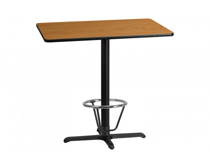 BLNK Rectangular Bar Height Table with 23.5'' x 29.5'' Base - Natural, 30"W x 42"L, with Foot Ring