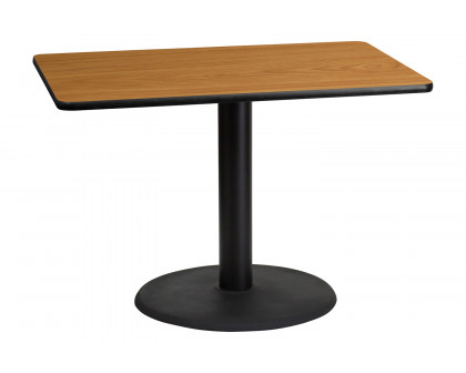 BLNK Rectangular Table with 24'' Round Base - Natural, 30"W x 42"L