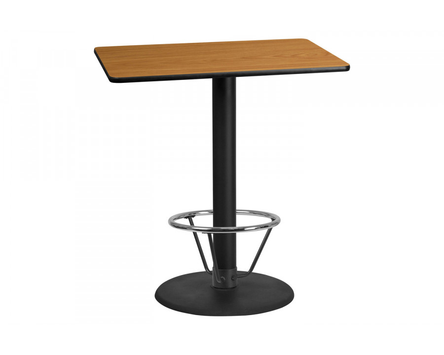 BLNK Rectangular Bar Height Table with 24'' Round Base - Natural, 30"W x 42"L, with Foot Ring