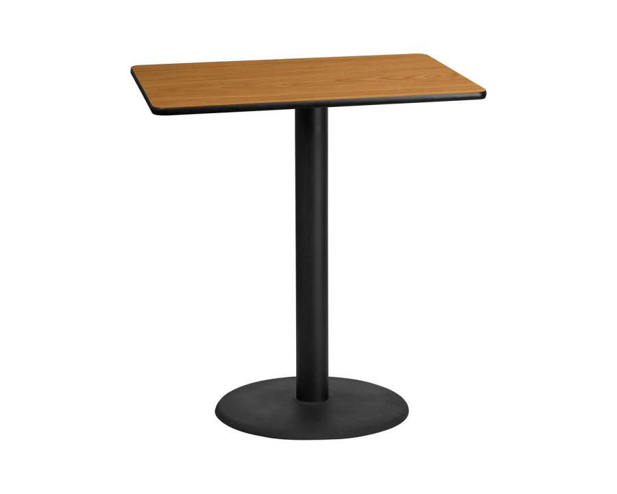 BLNK Rectangular Bar Height Table with 24'' Round Base - Natural, 30"W x 42"L