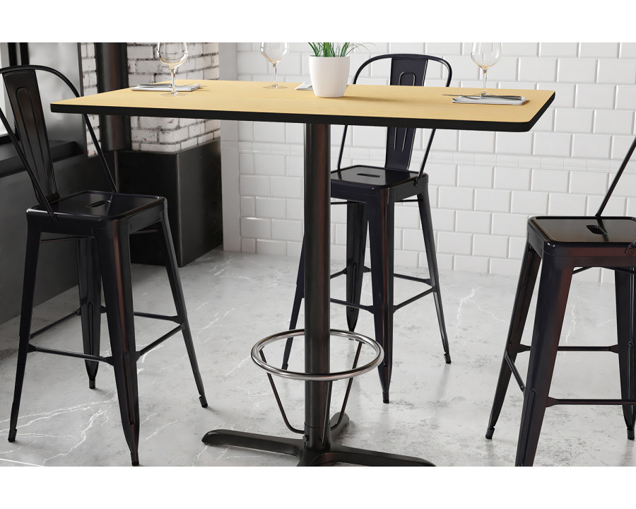 BLNK Rectangular Bar Height Table with 23.5'' x 29.5'' Base - Natural, 30"W x 48"L, with Foot Ring