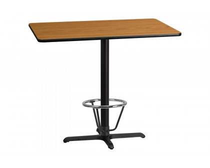 BLNK Rectangular Bar Height Table with 23.5'' x 29.5'' Base - Natural, 30"W x 48"L, with Foot Ring