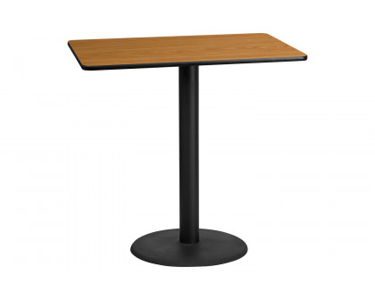 BLNK Rectangular Bar Height Table with 24'' Round Base - Natural, 30"W x 48"L