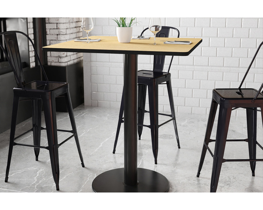 BLNK Square Bar Height Table with 24'' Round Base - Natural, 36"W