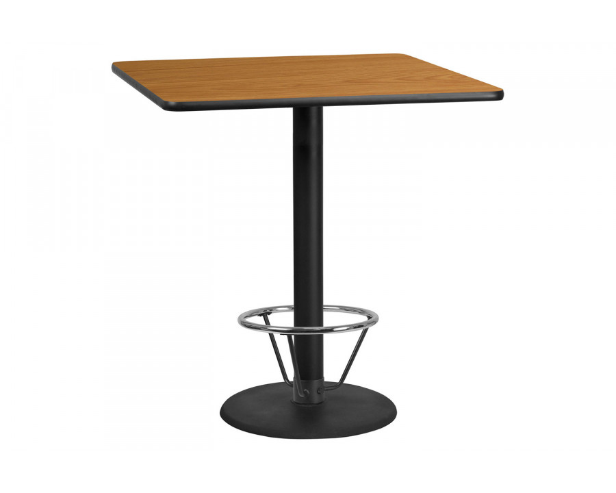 BLNK Square Bar Height Table with 24'' Round Base - Natural, 42"W, with Foot Ring