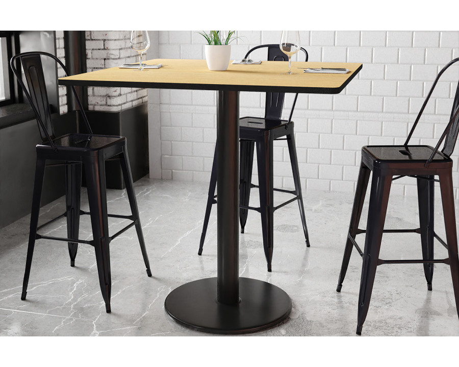 BLNK Square Bar Height Table with 24'' Round Base - Natural, 42"W