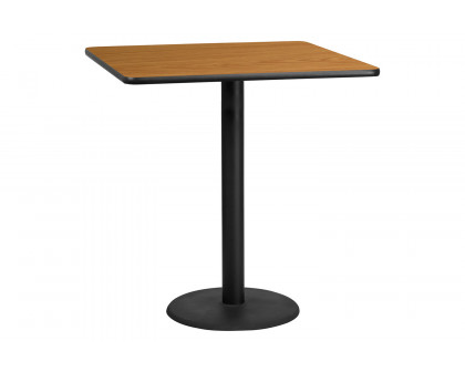 BLNK Square Bar Height Table with 24'' Round Base - Natural, 42"W