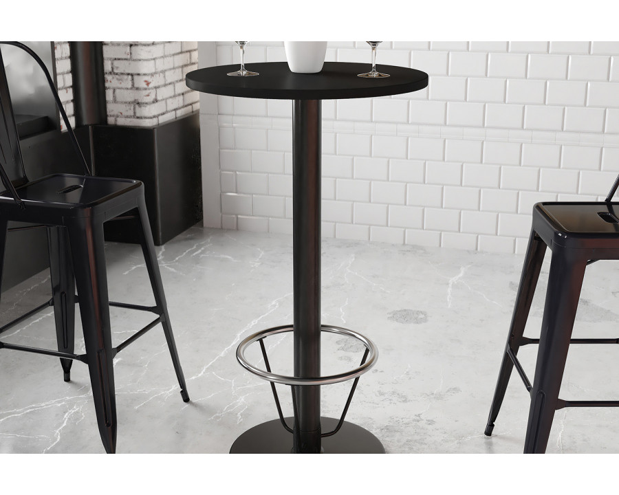 BLNK Round Bar Height Table with 18'' Round Base - Black, 24"D, with Foot Ring