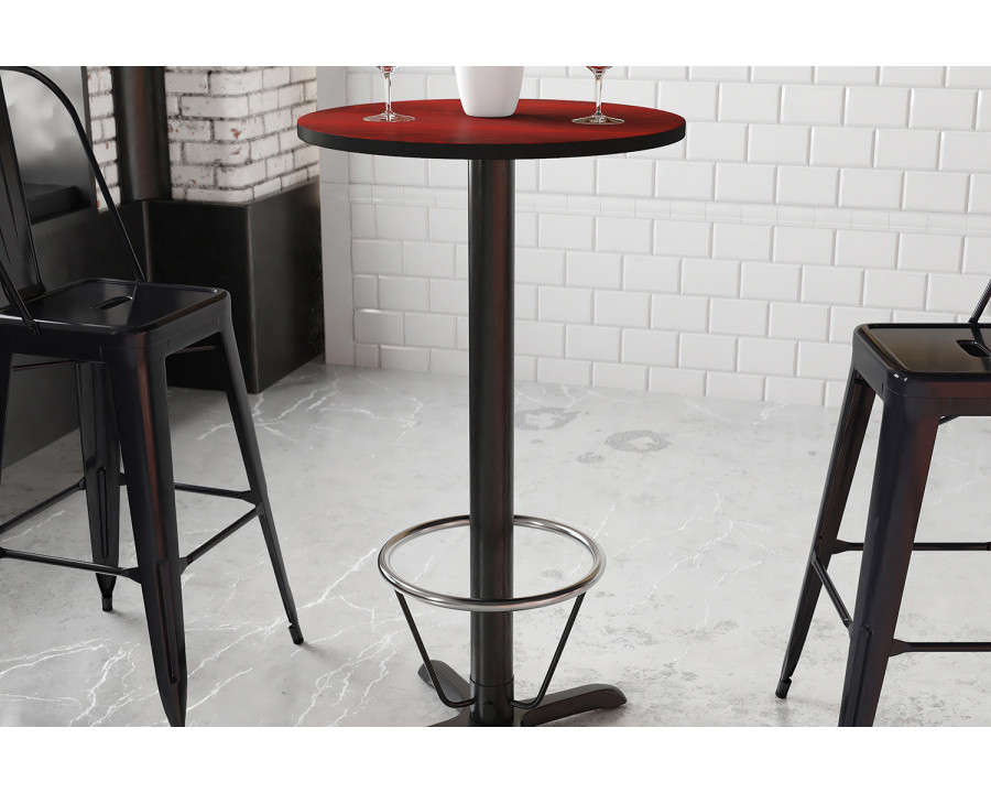 BLNK Round Bar Height Table with 22'' x 22'' Base - Mahogany, 24"D, with Foot Ring