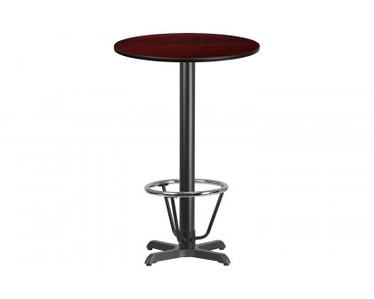 BLNK Round Bar Height Table with 22'' x 22'' Base - Mahogany, 24"D, with Foot Ring