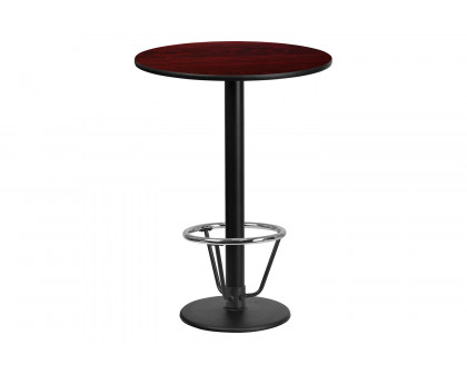 BLNK Round Bar Height Table with 18'' Round Base - Mahogany, 24"D, with Foot Ring