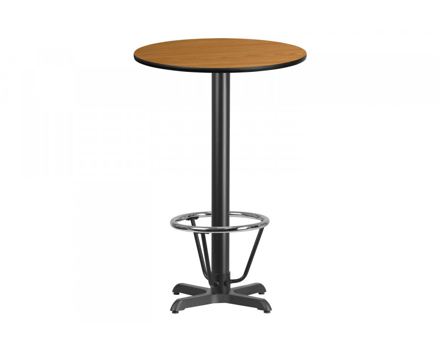 BLNK Round Bar Height Table with 22'' x 22'' Base - Natural, 24"D, with Foot Ring