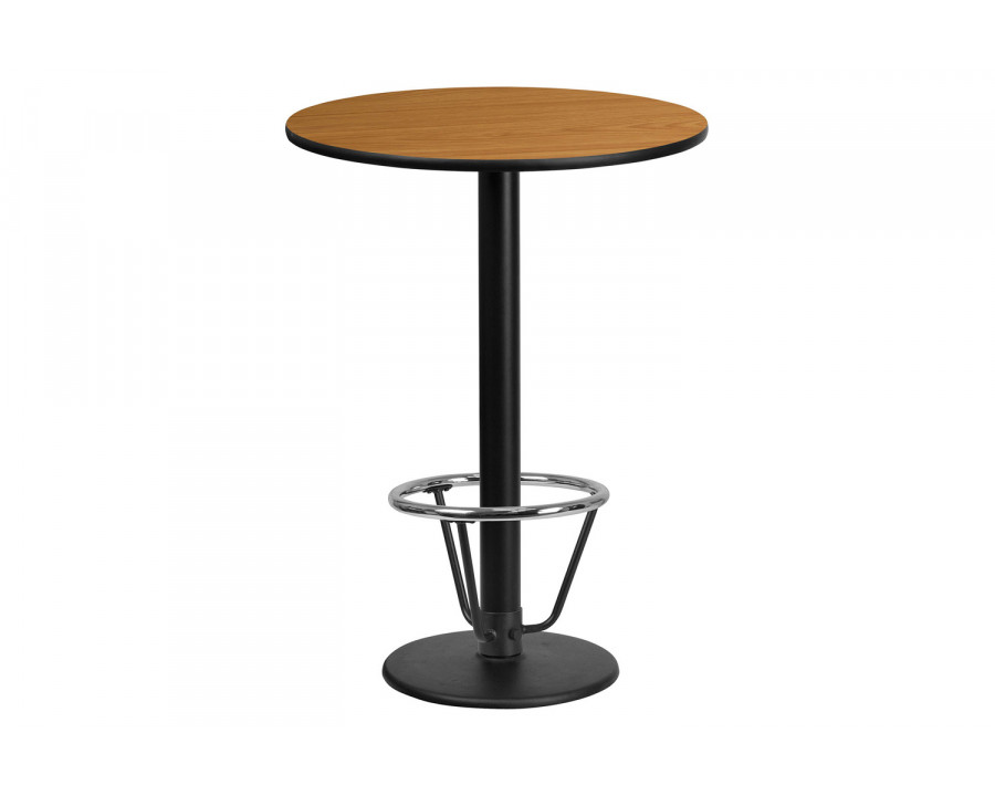 BLNK Round Bar Height Table with 18'' Round Base - Natural, 24"D, with Foot Ring