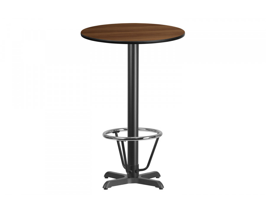 BLNK Round Bar Height Table with 22'' x 22'' Base - Walnut, 24"D, with Foot Ring