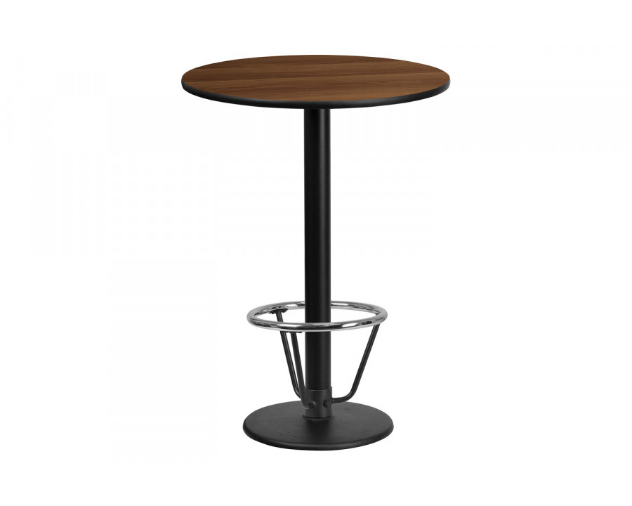 BLNK Round Bar Height Table with 18'' Round Base - Walnut, 24"D, with Foot Ring