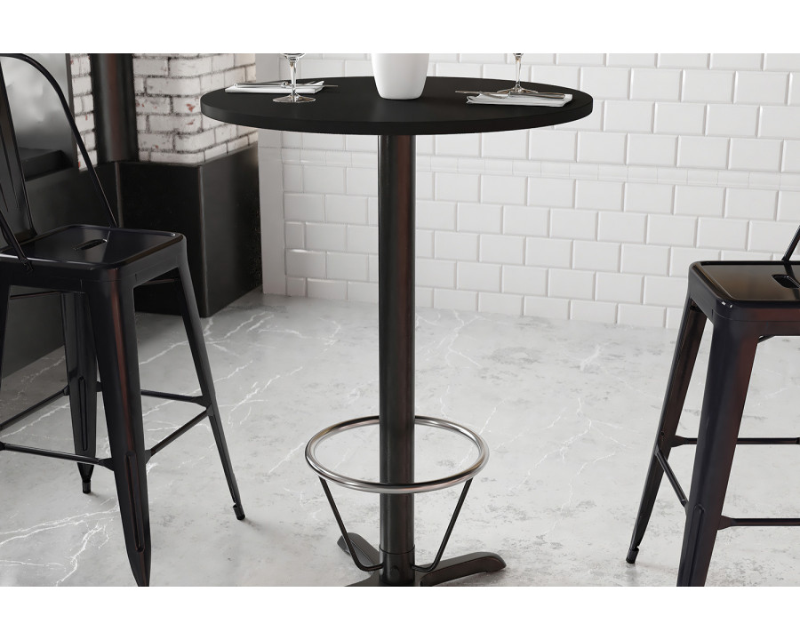 BLNK Round Bar Height Table with 22'' x 22'' Base - Black, 30"D, with Foot Ring