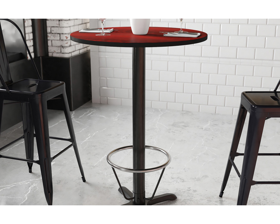 BLNK Round Bar Height Table with 22'' x 22'' Base - Mahogany, 30"D, with Foot Ring