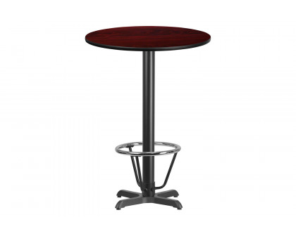 BLNK Round Bar Height Table with 22'' x 22'' Base - Mahogany, 30"D, with Foot Ring