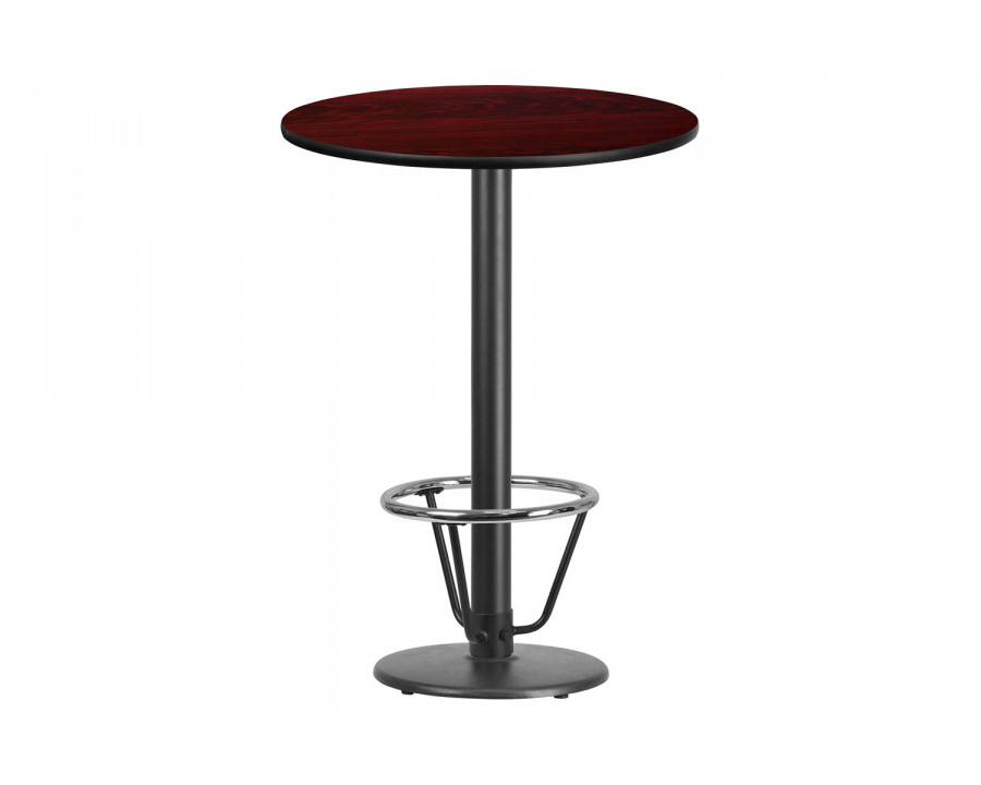 BLNK Round Bar Height Table with 18'' Round Base - Mahogany, 30"D, with Foot Ring