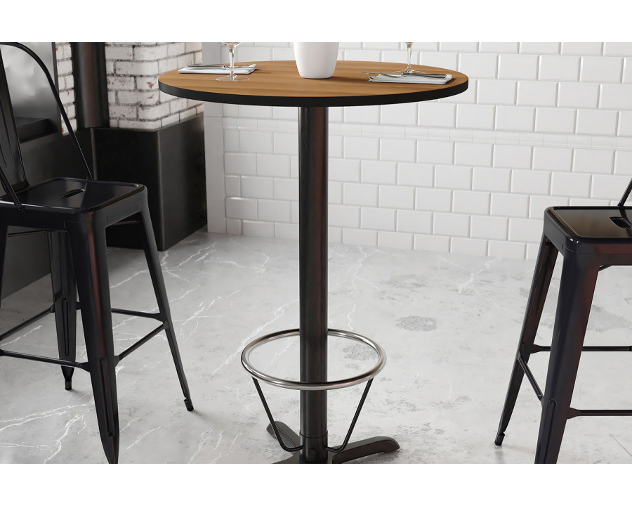 BLNK Round Bar Height Table with 22'' x 22'' Base - Walnut, 30"D, with Foot Ring