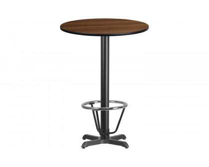 BLNK Round Bar Height Table with 22'' x 22'' Base - Walnut, 30"D, with Foot Ring