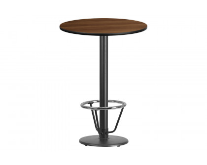 BLNK Round Bar Height Table with 18'' Round Base - Walnut, 30"D, with Foot Ring