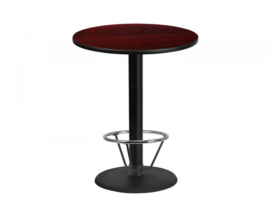 BLNK Round Bar Height Table with 24'' Round Base - Mahogany, 36"D, with Foot Ring