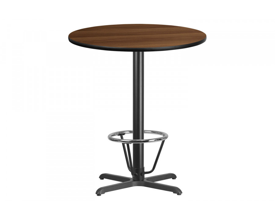 BLNK Round Bar Height Table with 30'' x 30'' Base - Walnut, 36"D, with Foot Ring