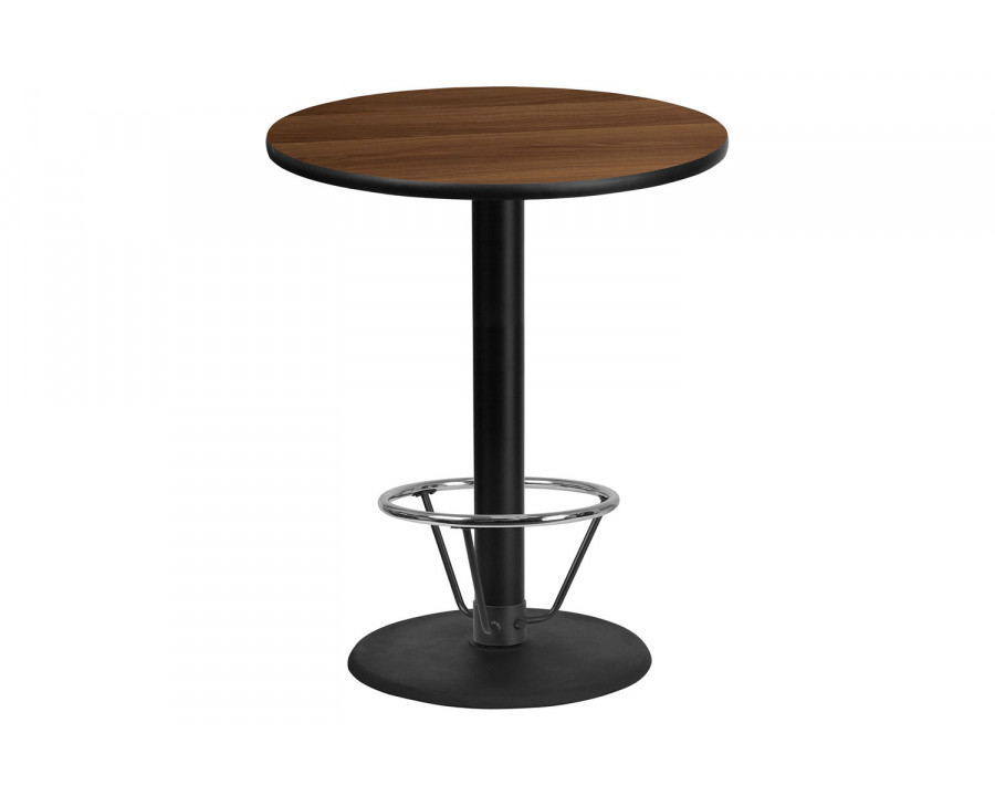 BLNK Round Bar Height Table with 24'' Round Base - Walnut, 36"D, with Foot Ring