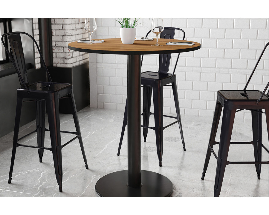 BLNK Round Bar Height Table with 24'' Round Base - Walnut, 36"D