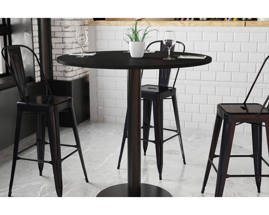 BLNK Round Bar Height Table with 24'' Round Base - Black, 42"D