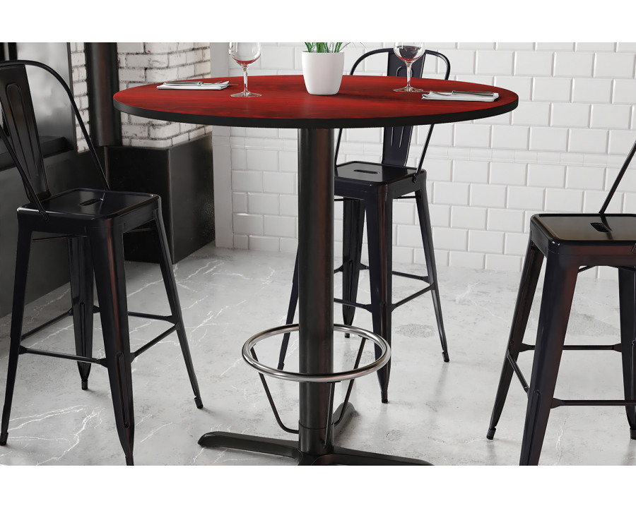 BLNK Round Bar Height Table with 33'' x 33'' Base - Mahogany, 42"D, with Foot Ring